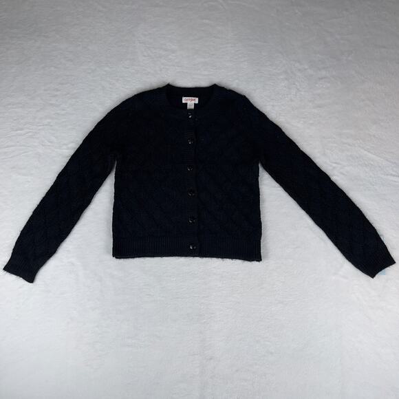 Cat & Jack Pointelle‎ Cardigan Sweater Girls Small Black Knitted Button-Front - Picture 2 of 4